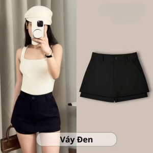 Quần Váy Nữ Kaki 2 Tầng Cạp Cao Dáng A Có Quần Trong Che Khuyết Điểm Tôn Dáng Form Hàn V555