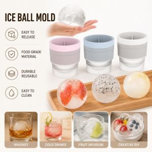 Large Ice Ball Mold Silicone Whiskey Ice Maker for Cocktails Durable Round Ice Cube Tray Home Bar