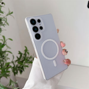 Luxury Matte Hard PC Case for Samsung Galaxy S25 S23 Ultra S24 Plus Magnetic Transparent Wireless Charging Ultra Slim Cover