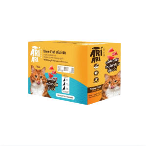 Ari Ari snow fish ขนมแมวปลาบดอัดชิ้น กลิ่นทูน่า 1 กล่อง 20 ชิ้น โปรตีนสูง ขนาด 15 กรัม