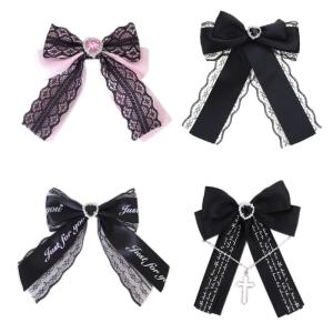 Hair Clip Bow Y2K Ribbon Bangs Clip Sweet Girls Cute Duckbill Clip Headdress Hair Accessories Rhinestones Hairpin
