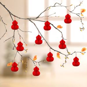 MUMU 10Pcs Calabash Pendant Gourd Paper Lanterns Red Paper Ornaments Round Shape Hanging Lantern Decorations Gifts Gourd Shape Indoor Green Plant Decor Year Celebration