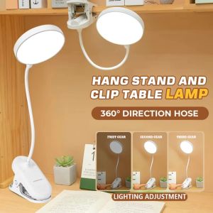 LED Rechargeable Table Lamp USB Lamp Shade for Bedroom Dim Clip Desk Lamp Mini Study Light for Room