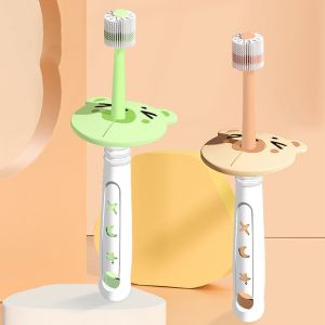 DSFSK Cute Free Rotation For Children Short Handle Nano Bristle Kids Teeth Care 360 Degree Silicone Toothbrush Oral Care Brush Baby Training Teeth Brushes
