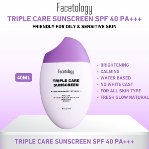 Facetology Triple Care Sunscreen SPF 40 PA+++ 40ML | Suitable For Acne Oily & Sensitive skin