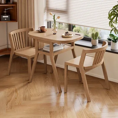 Solid wood table and chair combination small-sized desk dining table tea table three piece set modern home balcony leisure table and chair complete set