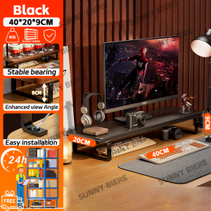 Simple Computer Monitor Stand 40/60CM Wood Steel Frame Desk Storage Rack Display Stand Laptop Stand
