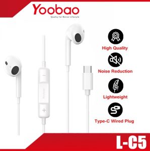 YOOBAO L-C5 Type-C Connector HiFi Stereo Wired In-Ear Earphone with Mic