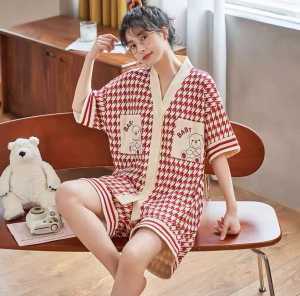 HS Baju tidur hotpant wanita bahan kaos import / Setelan Kancing Celana Pendek / Piyama Import Rib Wanita