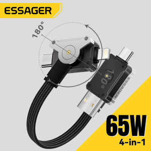 Essager 65W 4-in-1 180 Degree Rotation Type C Cables Fast Charging USB A Type-C Lightning Cable For iPhone16 15 Macbook HuaweiMate70 Samsung Phone Tablet Laptop Wire Quick Charge Data Cord For C-C A-C C-L A-L Cable