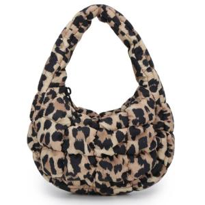 Women Puffer Bag Fashion Armpit Bag Dumplings Bag Trendy Handbags Leopard Print Shoulder Bag Quilted Underarm Bag