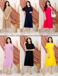 Dress Wanita Midi Polos Bahan Katun Slit Dress Korea Dress Kasual