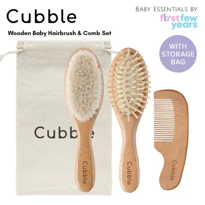 Cubble Natural Goats Wool Wooden Baby Hair Brush and Comb Set (3pcs)