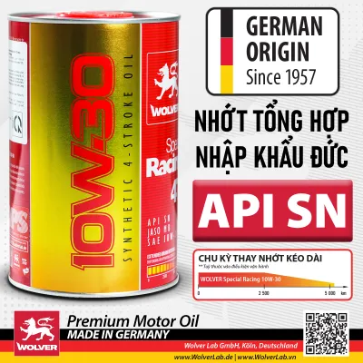 Dầu nhớt tay ga 0.8 lít WOLVER SPECIAL RACING 10W30 SN MB nhập khẩu sản xuất Đức