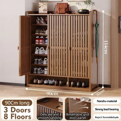 【SG Local Seller】2025 Upgrade Wood Bamboo Shoe Rack Cabinet With Door Storage Organiser Shelves Entryway Grille Breathable Thickened Laminate Shoe Storage