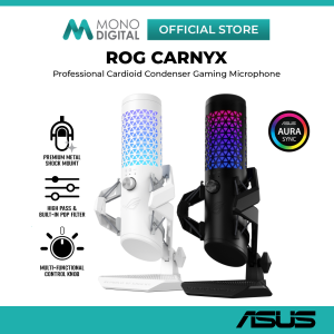 ASUS ROG CARNYX PROFESSIONAL CARDIOID CONDENSER GAMING MICROPHONE C501 WITH HIGH-PASS FILTER BUILT-IN POP FILTER ONE-TOUCH MUTE BUTTON MULTI-FUNCTIONAL CONTROL KNOB