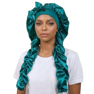 NOCASE Satin Material Sleep Bonnet Non-Slip Design Long Curling Ribbons Heatless Curl Bonnet Stylish Adjustable Fit No Heat Curling Bonnet For Sleeping