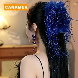 【CANAMEK】 Elegant Temperament Feather Tassel Hair Clip For Women Girls Exaggerated Large Shark Clip Fashion Hair Accessories Gifts
