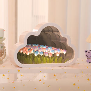 Cloud Tulip Night Light DIY Handmade Mirror Flower Sea Lamp Shade Bedroom Night Light Atmosphere Light Desktop Ornament Creative Gifts For Kids