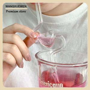 [COD] หลอดแก้วใสรูปหัวใจน่ารักทนความร้อนสำหรับเด็กผู้หญิงหลอดแก้วใสสำหรับดื่มน้ำผลไม้ใช้ในบ้านใช้ซ้ำได้