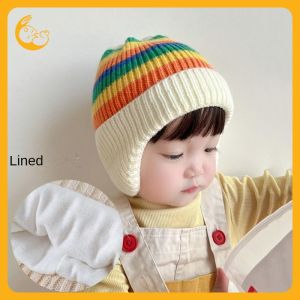 Kisss baby Rainbow childrens hat หมวกเด็กสายรุ้ง  เพิ่มความหนาสำหรับฤดูใบไม้ร่วงและฤดูหนาว  หมวกไหมพรมถัก  หมวกเด็ก  หมวกกันหนาวสำหรับเด็กผู้หญิง  หมวกคลุมหูเด็กทารก