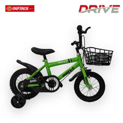 Bicycle BMX 12 Drive Kids Bike With Basket Mudguard and Training Wheels Green