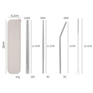 4IN1 Stainless Steel Straw Set Drinking tube with Box Case Tableware Set Cutlery Set Portable Travel Eco-Friendly Drinkware Set Flatware Set