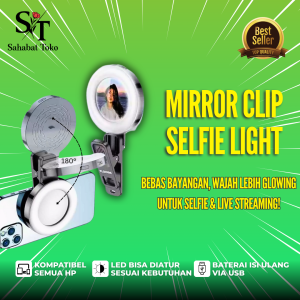 Klip HP LED Mirror Clip Selfie Jepit Kamera Handphone Ponsel Smartphone Fotografi Swafoto Foto Vidio Konten Content Creator Lensa HD Lampu Lighting Cahaya Light Kamera Belakang Dengan Remote Remot Blutut Bluetooth Portable Wirelles Aksesoris Hp Travel Pou