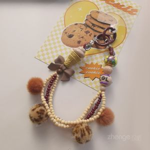 Mobile Phone Lanyard Short Graffiti Beaded Bracelet Pendant Hand Hand Beaded Chain Hair Baller Rope for Women Iphone 15 Plus