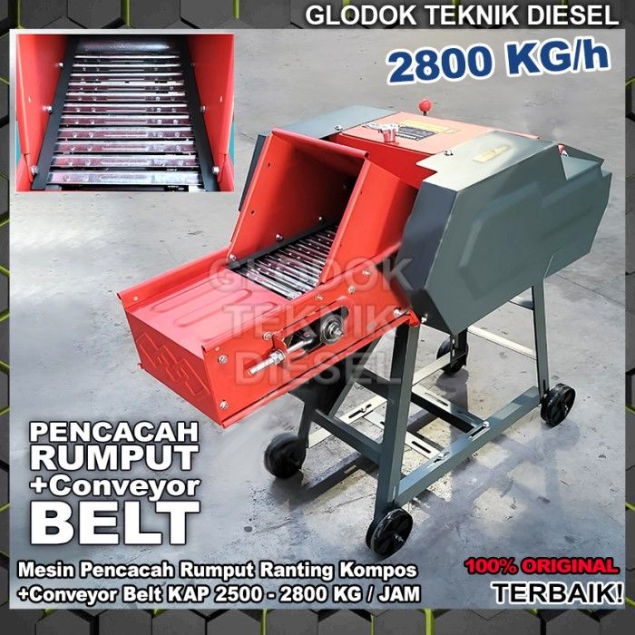 Mesin Pencacah Rumput 2800 KG/h + Conveyor Belt Cacah Rumput Ranting ...
