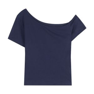 เสื้อยืดแขนสั้นเซ็กซี่ผู้หญิง เปิดไหล่ข้างเดียว ทรงเข้ารูป เสื้อครอปผ้าร่องทรงแขนสั้นปาดไหล่ 3 สี