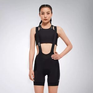 Santic ผู้หญิงกางเกงขาสั้นเอี๊ยมปั่นจักรยานกันกระแทก 4D เบาะระบายอากาศแห้งเร็วจักรยานกางเกงขาสั้นจักรยาน