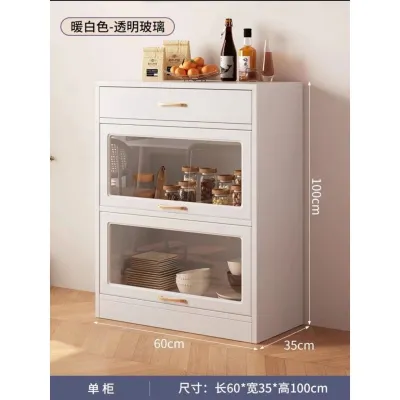 Kitchen Cabinet Sideboard Cabinet Multi-functional Cupboard Storage Glass Microwave Oven Rack Dining Living Room Cabinet