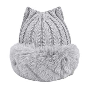PYA94 Cute Style Plush Cat Ears Cap Thickened Design Soft Texture Faux Fur Beanie Thermal Ear Protection Solid Color Winter Bucket Hat Daily Commuting