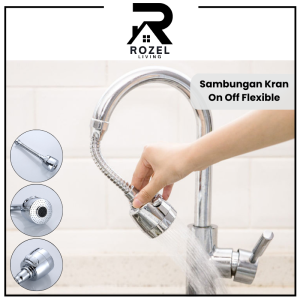 ROZEL Sambungan Kran Kepala Wastafel Cuci Piring Booster Flexible Sambungan Kran Cuci Piring Lentur ON OFF Selang Bahan Abs Chrome