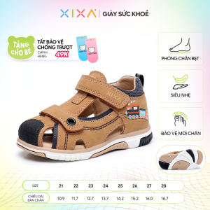 Sandal hỗ trợ vòm chân bé trai XIXA 1216 Brown bít gót chống lật chân cho bé đi học đi chơi