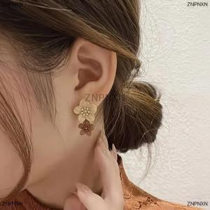[COD] ZNPNXN Brown Two Color Flower Drop Dangle Earrings For Women Korean Fashion Jewelry Wedding Party Girl Elegant Jewelry Accessories