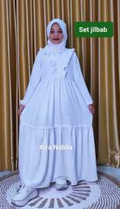 Gamis Anak Perempuan Putih Set JIlbab Terbaru CoCok Buat Ngaji Sehari-hari Dan Manasik HJ