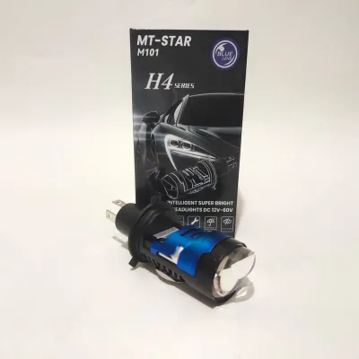 Lampu depan utama led mt star M101 H4 projector projie biled mini blue lens