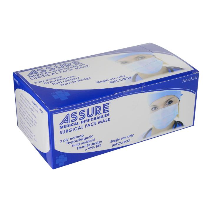 Assure Surgical Mask 3-Ply Blue Earloop 50pcs/box | Lazada Singapore