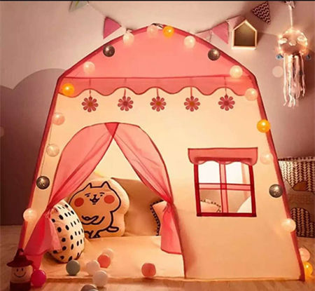 Kids Dream Play Tent Oxford Playhouse Fantasy Fairy Tale Castle Tent Pink  Princess Game House for Indoor Outdoor with Carry Bag (Without Cotton ball 