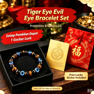 Tiger Eye Evil Eye Beaded Bracelet Set Lucky Protection Amulet Jewelry with Free Lucky Sticker Gift for Men Women Daily Wear gelang kristal