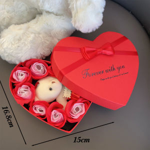 【Snuggery】1 Pcs Exquisite Bear Rose Heart Soap Flower Gift Box Suitable for Romantic Valentines Day Wedding Anniversary Thank You Gift