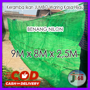KERAMBA IKAN SUPER - Waring jaring kasa hijau ukuran jumbo siap pakai di jahit dengan benang NILON 9x8x25