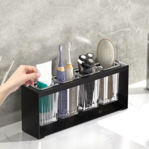 LIUJIR Trong suốt Giá đỡ bàn chải đánh răng điện Dung lượng lớn Thép carbon Giá để dao dĩa Thực tế Ổn định Giá đựng đũa và thìa cho phòng tắm