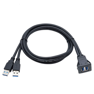 USB3.0 Double Port Square Snap On Panel Extension Cable PVC Waterproof Design for Car Motorcycle Yacht Marine Applications