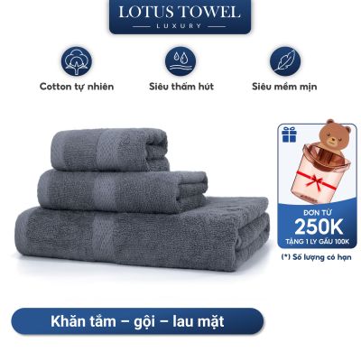 Bộ Khăn Tắm, Khăn Mặt, Khăn Gội Lotus 100% Cotton, Mềm Mịn Thấm Hút, Không Ra Màu, Dùng Cho Gia Đình Spa Khách Sạn