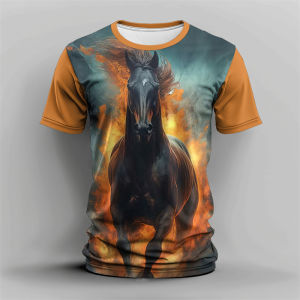 [Local Stock] Christmas Halloween Cool Horse T-shirt Mens Clothing O-neck Short Sleeves T Shirts 3D Printed Animal Harajuku Casual Fashion Outdoor Soft Tees Tops