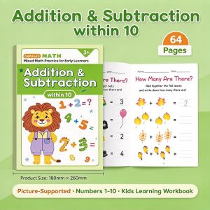 Preschool Kids 10 Within Math Mixed Calculation Toy 64 Sheets Toddler Mental Arithmetic Addition Subtraction Drill Early Number Learning Practice Activity Kit