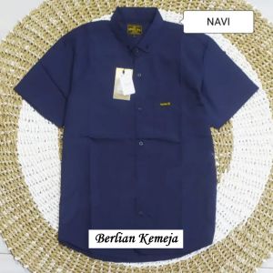 Hem Kemeja Polos Pria Lengan Pendek Sopan Formal Dewasa Navy Kemeja Kerja Casual SlimFit Kekinian
